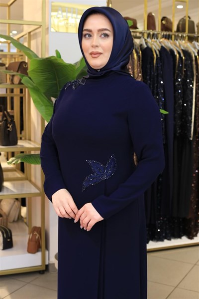 2611 KOD FLORAL İŞLEMELİ ELBİSE