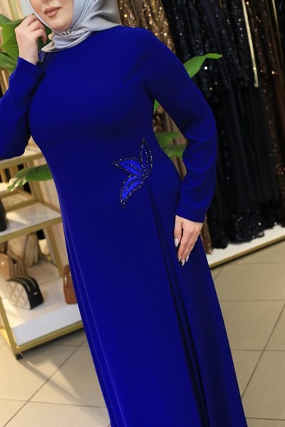 2611 KOD FLORAL İŞLEMELİ ELBİSE