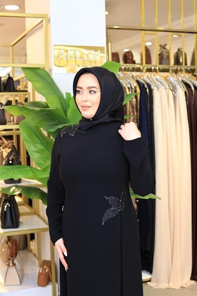 2611 KOD FLORAL İŞLEMELİ ELBİSE