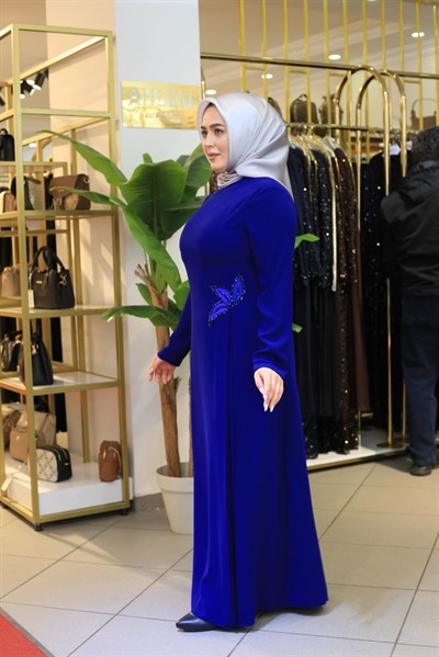 2611 KOD FLORAL İŞLEMELİ ELBİSE