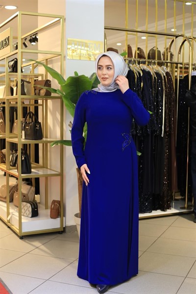 2611 KOD FLORAL İŞLEMELİ ELBİSE