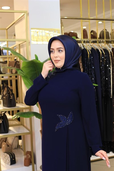 2611 KOD FLORAL İŞLEMELİ ELBİSE