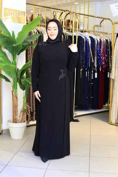 2611 KOD FLORAL İŞLEMELİ ELBİSE