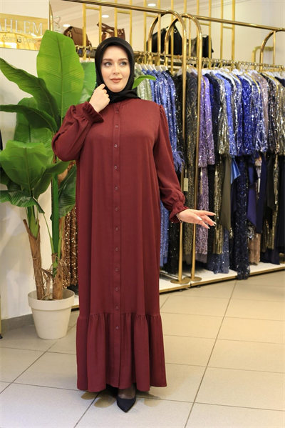 2616 KOD GÜNLÜK DÜZ ELBİSE BORDO