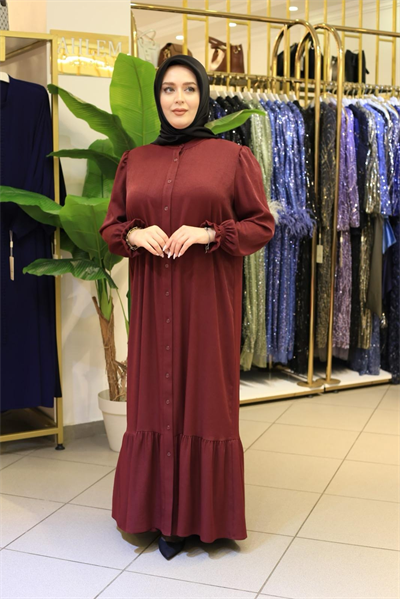 2616 KOD GÜNLÜK DÜZ ELBİSE BORDO