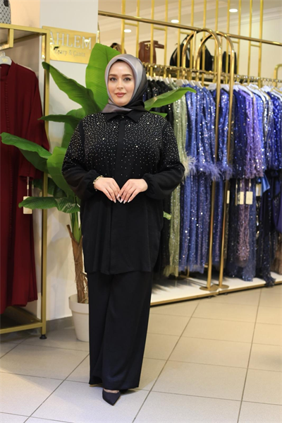 2623 KOD IŞILTILI PANTOLONLU TAKIM SİYAH