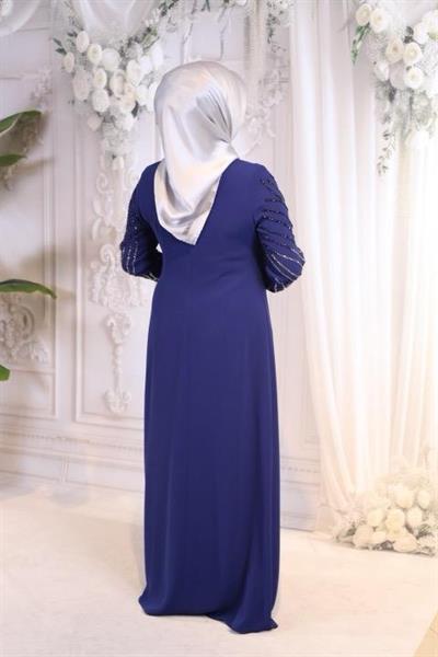 2848 KOD TAŞ İŞLEMELİ ABİYE ELBİSE LACİVERT