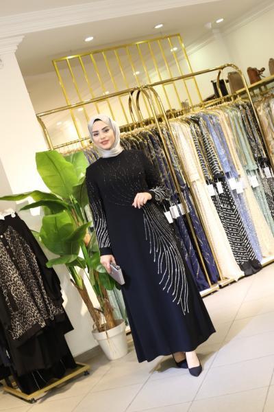 2848 KOD TAŞ İŞLEMELİ ABİYE ELBİSE SİYAH