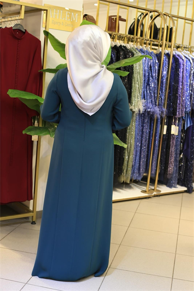 3011 KOD KREP TAŞLI ELBİSE ZÜMRÜT