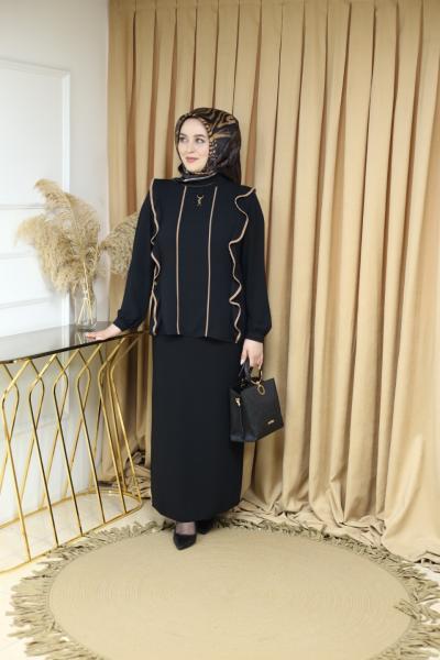 3015 KOD BİYELİ BLUZ/GÖMLEK SİYAH