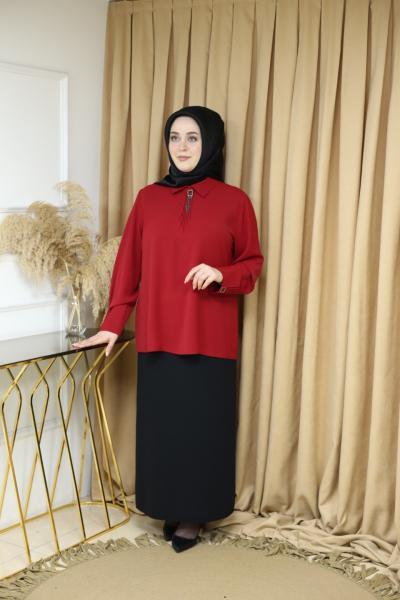 3037 KOD BRONŞ DETAYLI GÖMLEK KIRMIZI