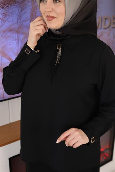 3037 KOD BRONŞ DETAYLI GÖMLEK SİYAH