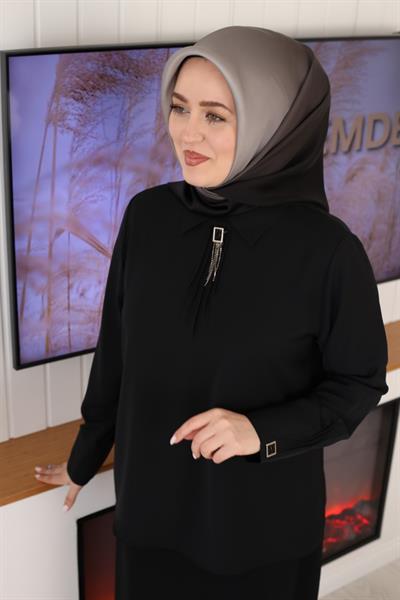 3037 KOD BRONŞ DETAYLI GÖMLEK SİYAH