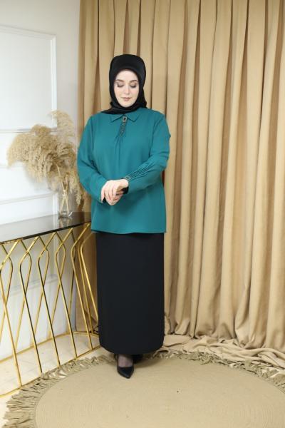 3037 KOD BRONŞ DETAYLI GÖMLEK ZÜMRÜT