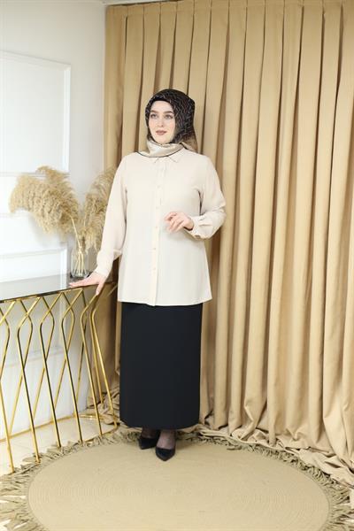 3046 KOD PARLAK DÜĞMELİ GÖMLEK BEJ