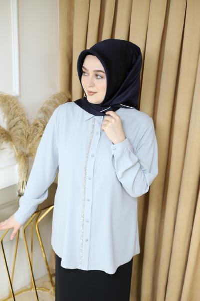 3046 KOD PARLAK DÜĞMELİ GÖMLEK BUZ MAVİ