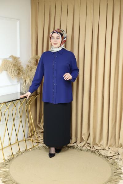 3046 KOD PARLAK DÜĞMELİ GÖMLEK İNDİGO