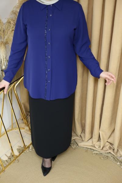 3046 KOD PARLAK DÜĞMELİ GÖMLEK İNDİGO