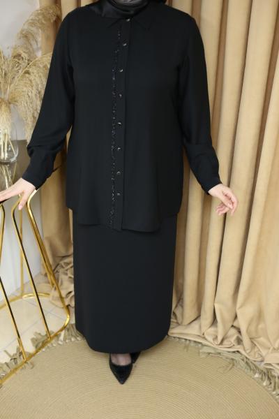 3046 KOD PARLAK DÜĞMELİ GÖMLEK SİYAH