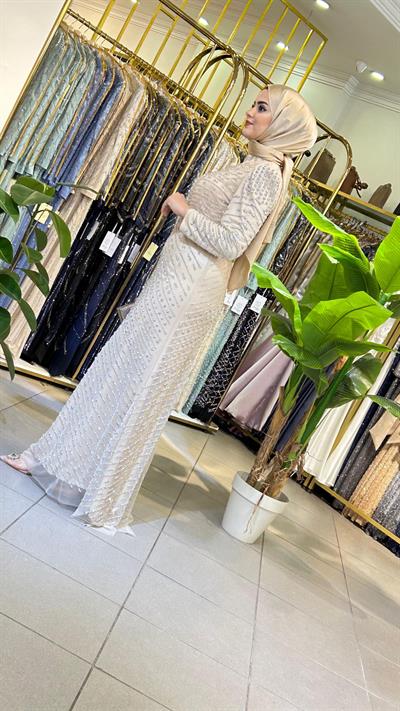 3108 CODE WHITE STONE PATTERNED EVENING DRESS