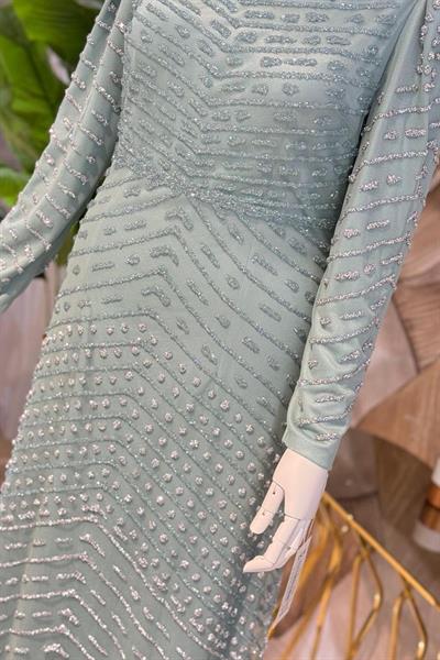 3108 CODE WHITE STONE PATTERNED EVENING DRESS