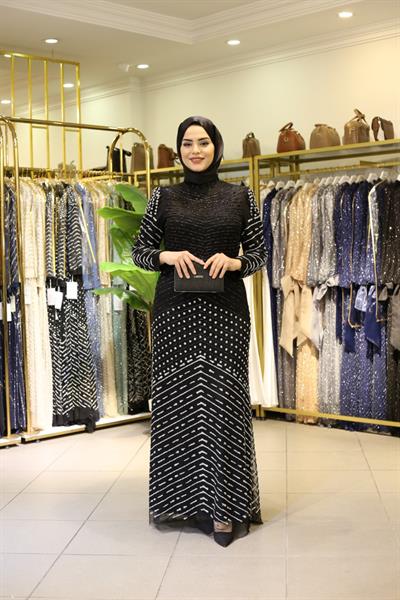 3108 CODE WHITE STONE PATTERNED EVENING DRESS