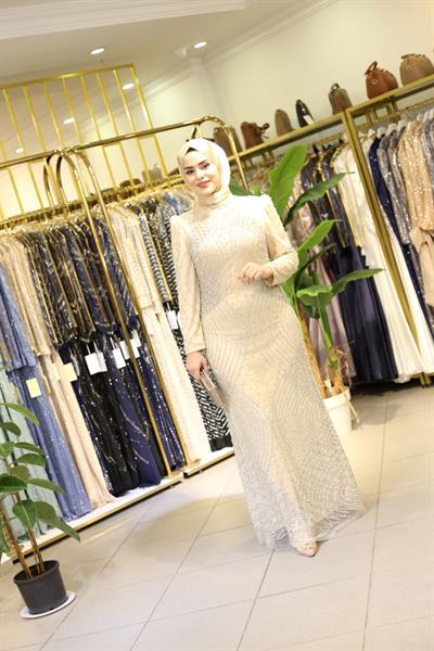 3123 CODE STONE PRINTED EVENING DRESS