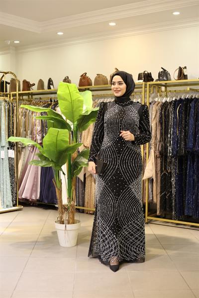 3123 CODE STONE PRINTED EVENING DRESS