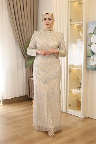 3143 CODE STONE PRINTED EVENING DRESS