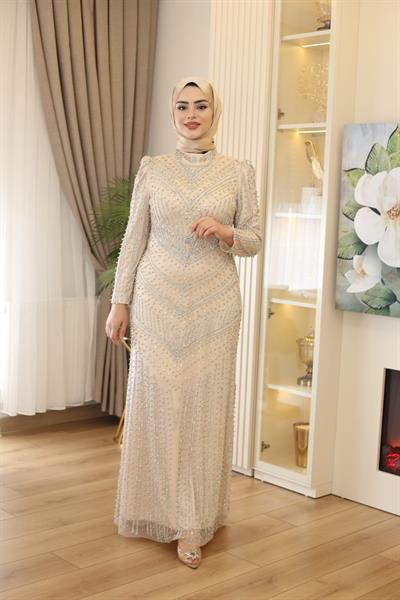 3143 CODE STONE PRINTED EVENING DRESS