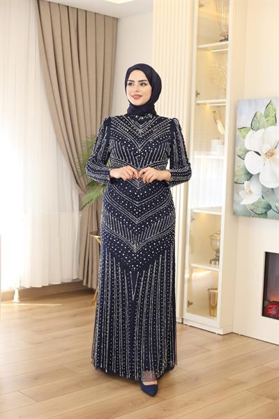 3143 CODE STONE PRINTED EVENING DRESS