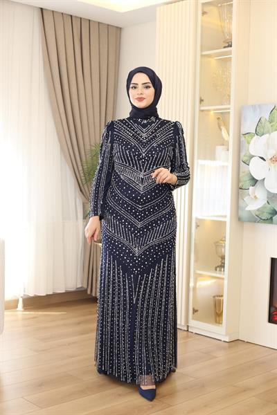 3143 CODE STONE PRINTED EVENING DRESS