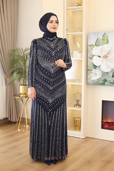 3143 CODE STONE PRINTED EVENING DRESS