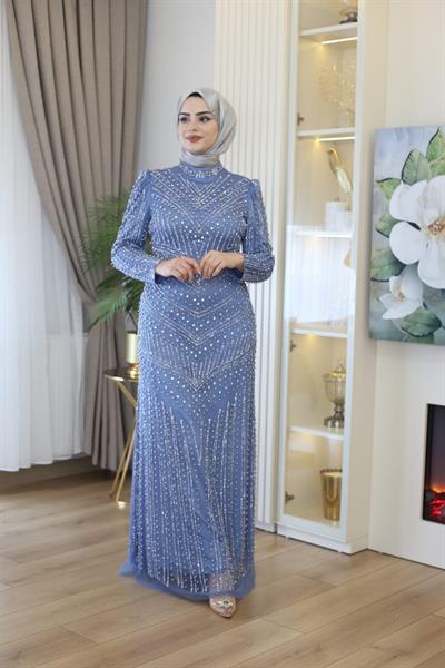 3143 CODE STONE PRINTED EVENING DRESS