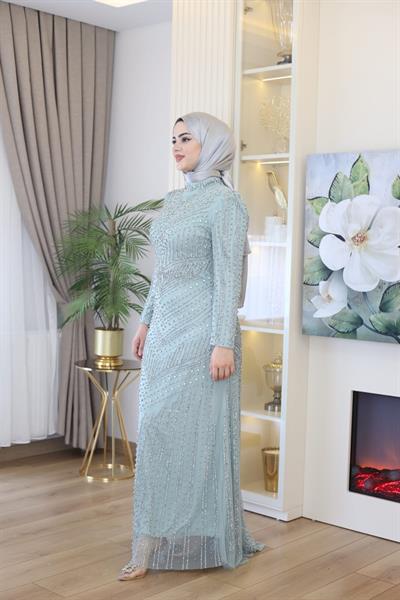 3143 CODE STONE PRINTED EVENING DRESS