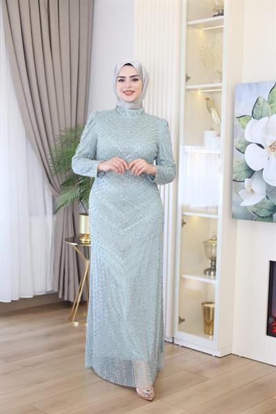 3143 CODE STONE PRINTED EVENING DRESS