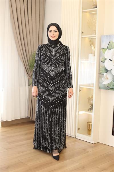 3143 CODE STONE PRINTED EVENING DRESS