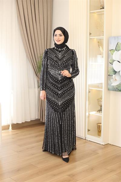 3143 CODE STONE PRINTED EVENING DRESS