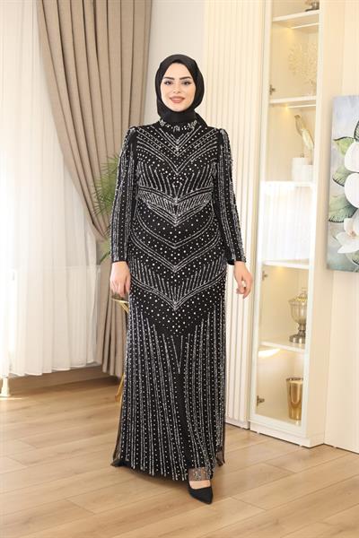 3143 CODE STONE PRINTED EVENING DRESS