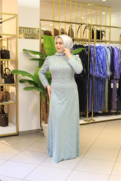 3156 CODE TAŞ PRINTED EVENING DRESS