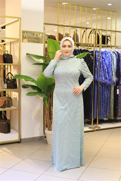 3156 CODE TAŞ PRINTED EVENING DRESS