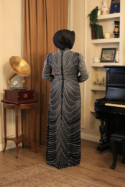 3156 CODE TAŞ PRINTED EVENING DRESS