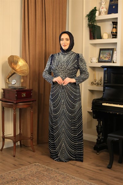 3156 CODE TAŞ PRINTED EVENING DRESS