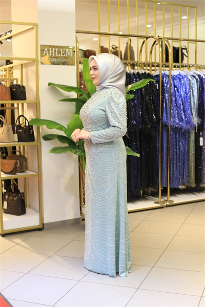 3156 CODE TAŞ PRINTED EVENING DRESS