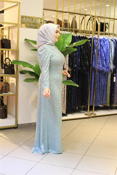 3156 CODE TAŞ PRINTED EVENING DRESS