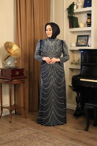 3156 CODE TAŞ PRINTED EVENING DRESS