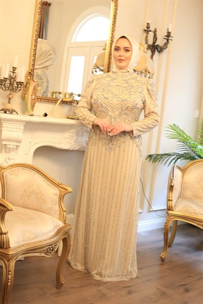 3166 CODE STONE PRINTED EVENING GOWN