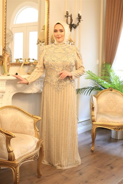 3166 CODE STONE PRINTED EVENING GOWN