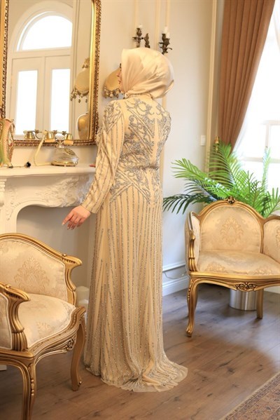 3166 CODE STONE PRINTED EVENING GOWN