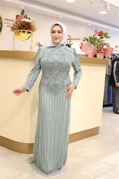 3166 CODE TAŞ PRINTED EVENING DRESS